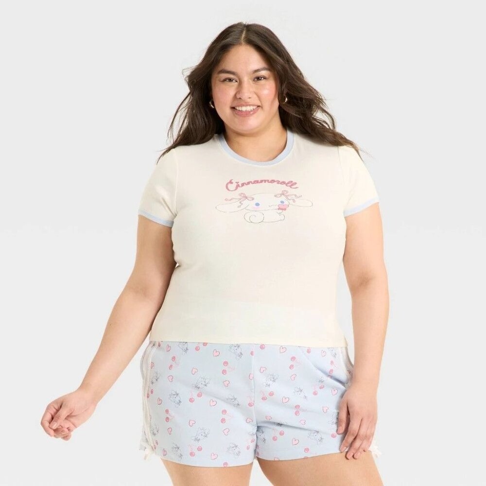 NWT Women's Cinnamoroll Short Sleeve Graphic Baby T-Shirt - Ivory 1X - Picture 5 of 5